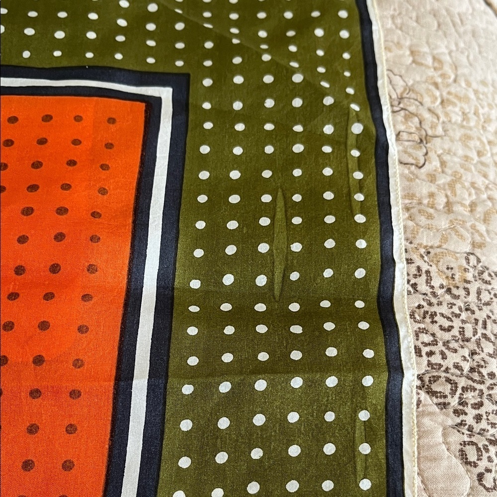 Vintage Polka Dot Scarf in Orange and Green - Picture 5 of 5